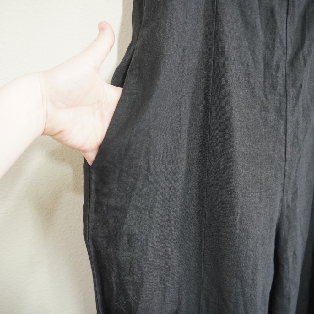 Madewell Size 8 Black Linen Blend Wide Leg Jumpsuit Square Neck Smocked Back NEW - Picture 4 of 8